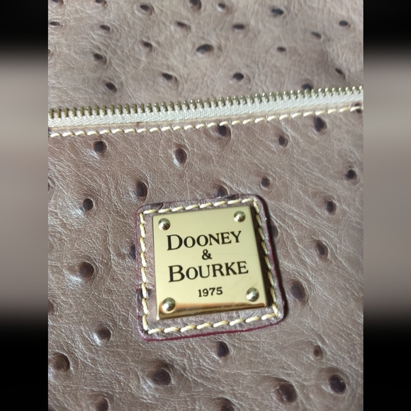 Dooney & Bourke Taupe Ostrich Embossed Leather Letter Carrier Crossbody Purse - Picture 2 of 10